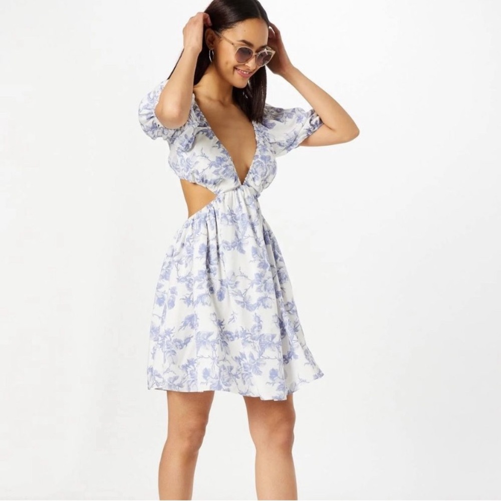 BARDOT | 💎 Eden: Summer Cut-Out Blue + White Floral Light Feminine Dress